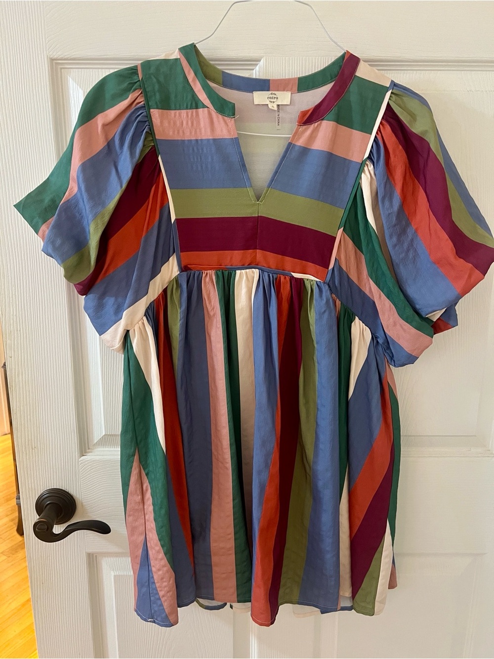 entro Multicolor Striped Mini Dress in Blue, Green, Red, Pink and Cream